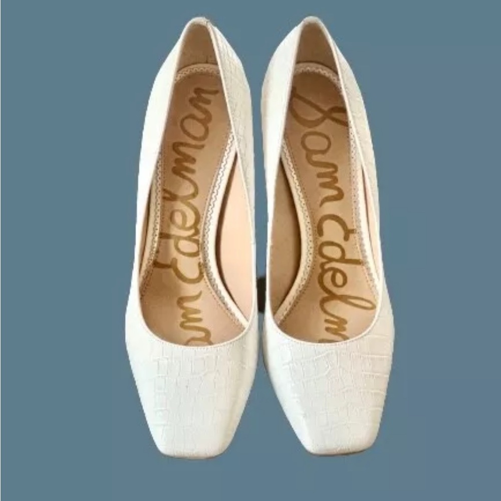 SAM EDELMAN White Crocodile Beth Toe Stiletto Slip On Leather Pumps 9.5M